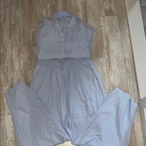 Aerie 2 piece Light Blue Button Down & Matching Pant